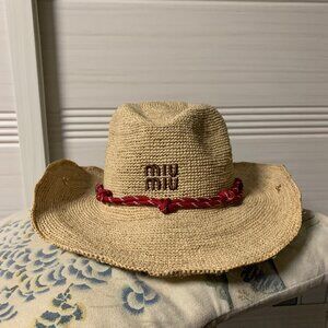 Miu Miu Women's Raffia Hat Summer Vacation Sun Hat